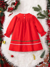Young Girls Christmas Trim Gathered Red Dress, Suitable For Parties And Events, For Fall/Winter